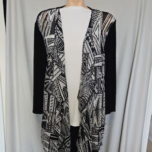 Chico's Black and White Sheer Open Cardigan Size 4